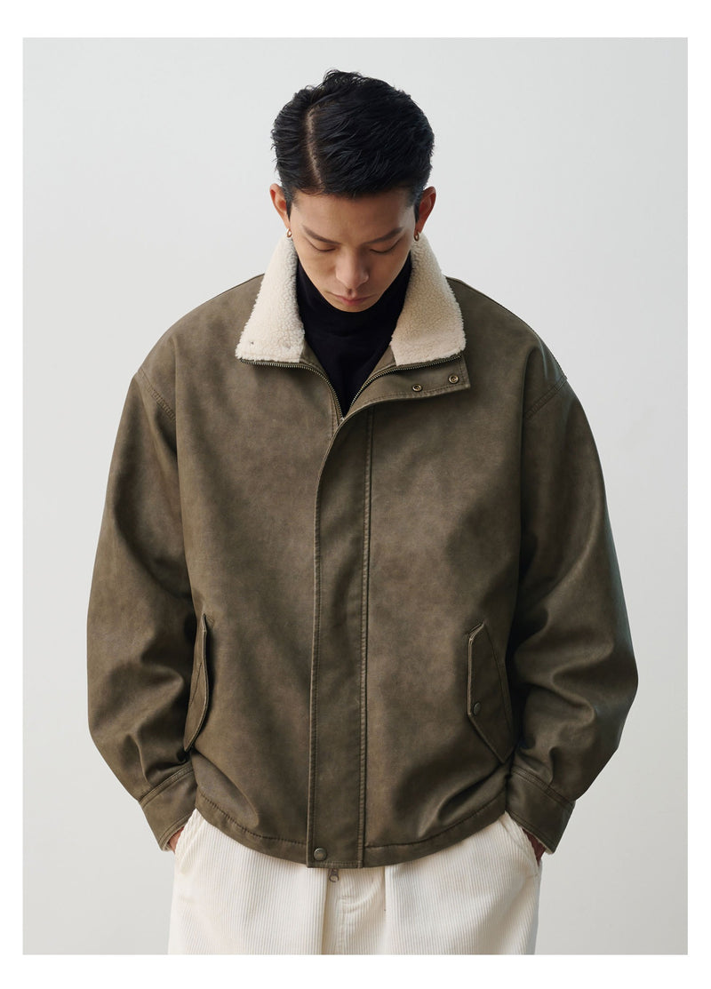 [Delivery within 1 week] BUTTBILL Boa fleece PU leather jacket B3413