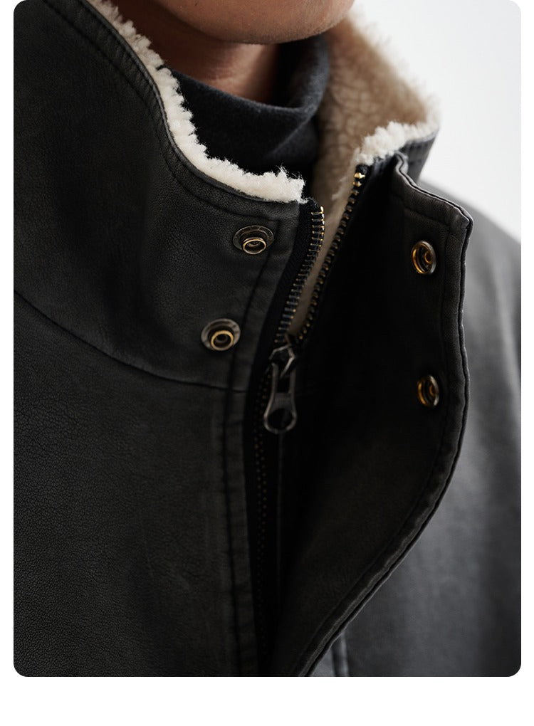 [Delivery within 1 week] BUTTBILL Boa fleece PU leather jacket B3413