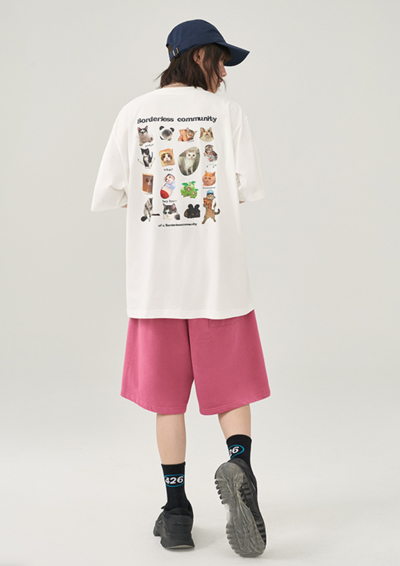 Guochao キャットプリントTシャツ B2531