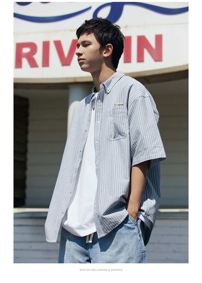 RESTICK Relaxed Fit Striped Shirt B4246