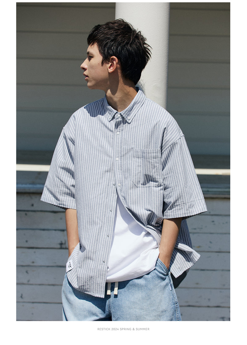 RESTICK Relaxed Fit Striped Shirt B4246